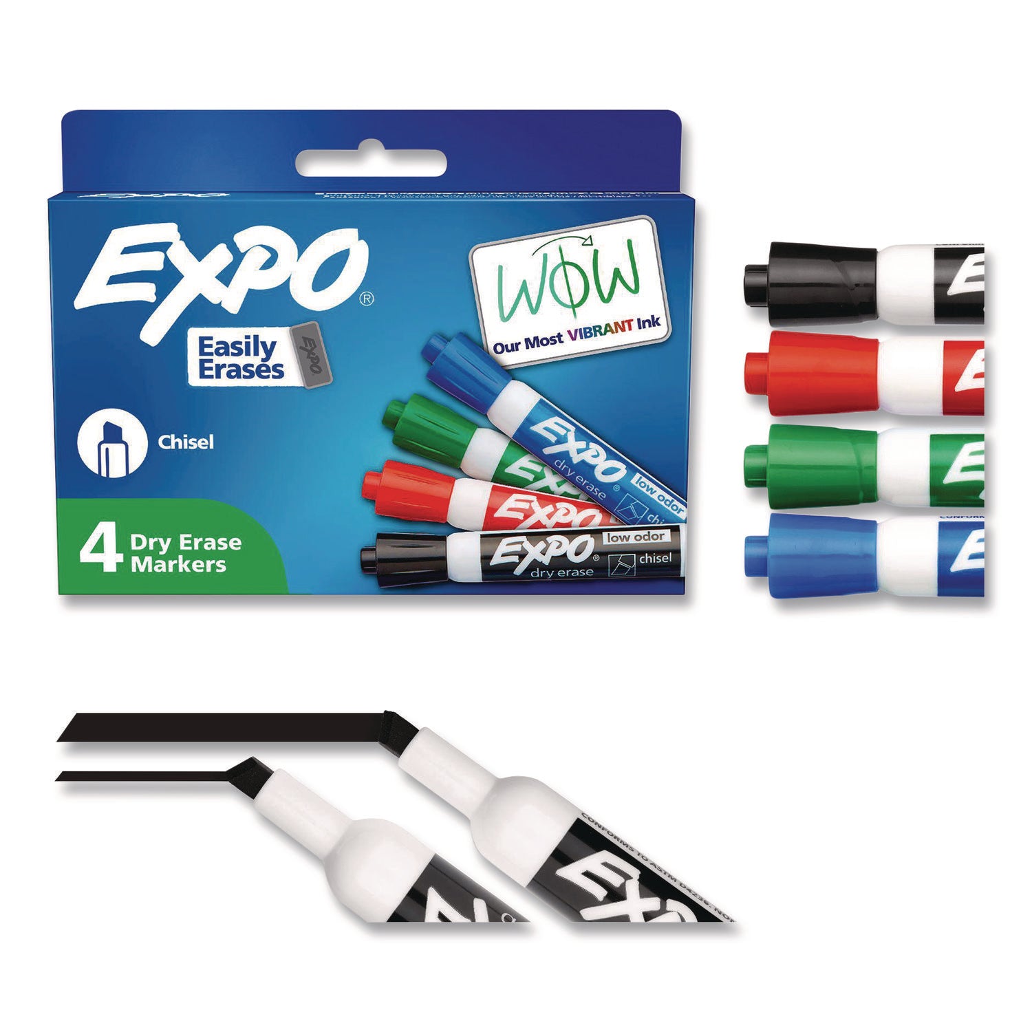 Low-Odor Dry-Erase Marker, Medium Bullet Tip, Assorted Colors, 4/Set