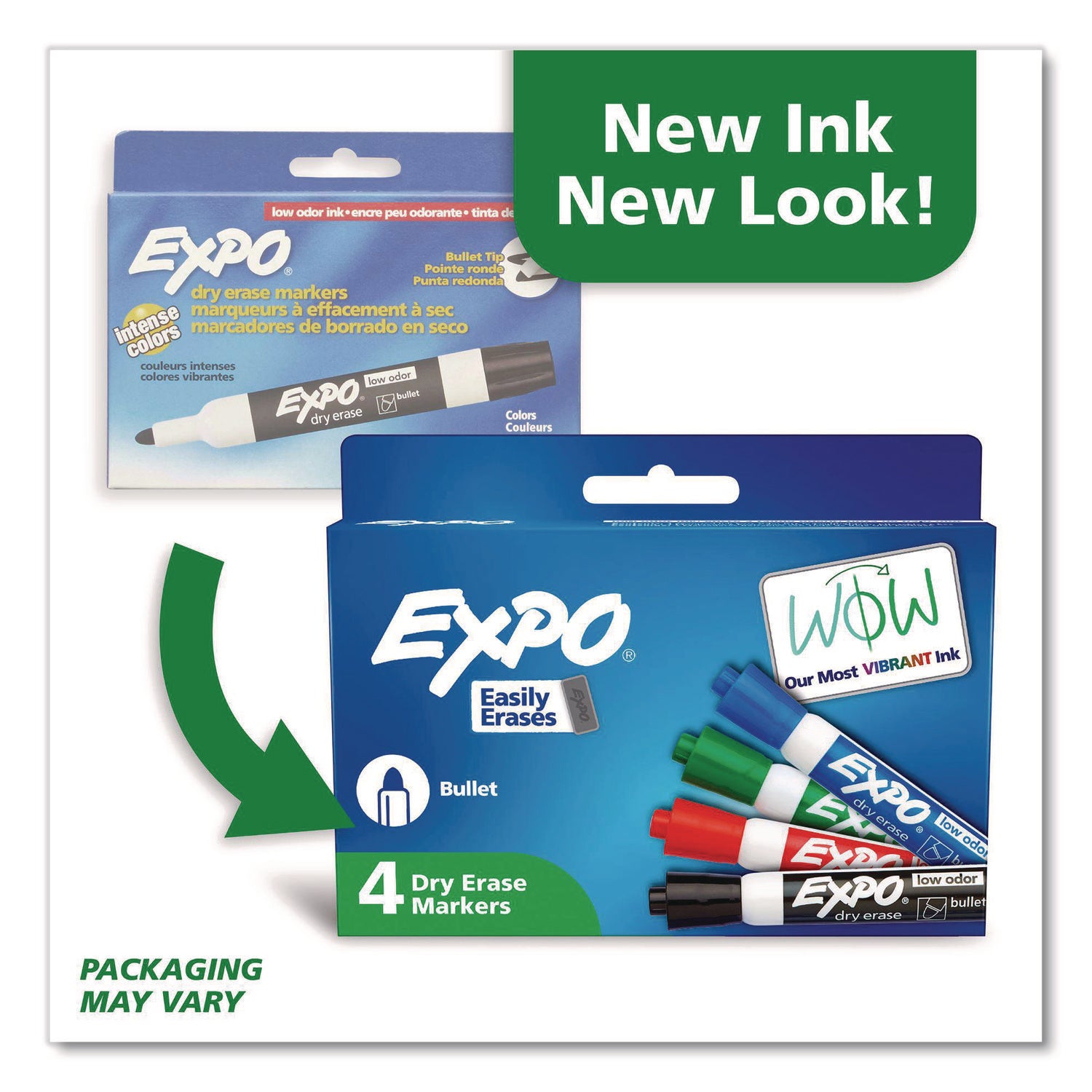 Low-Odor Dry-Erase Marker, Medium Bullet Tip, Assorted Colors, 4/Set
