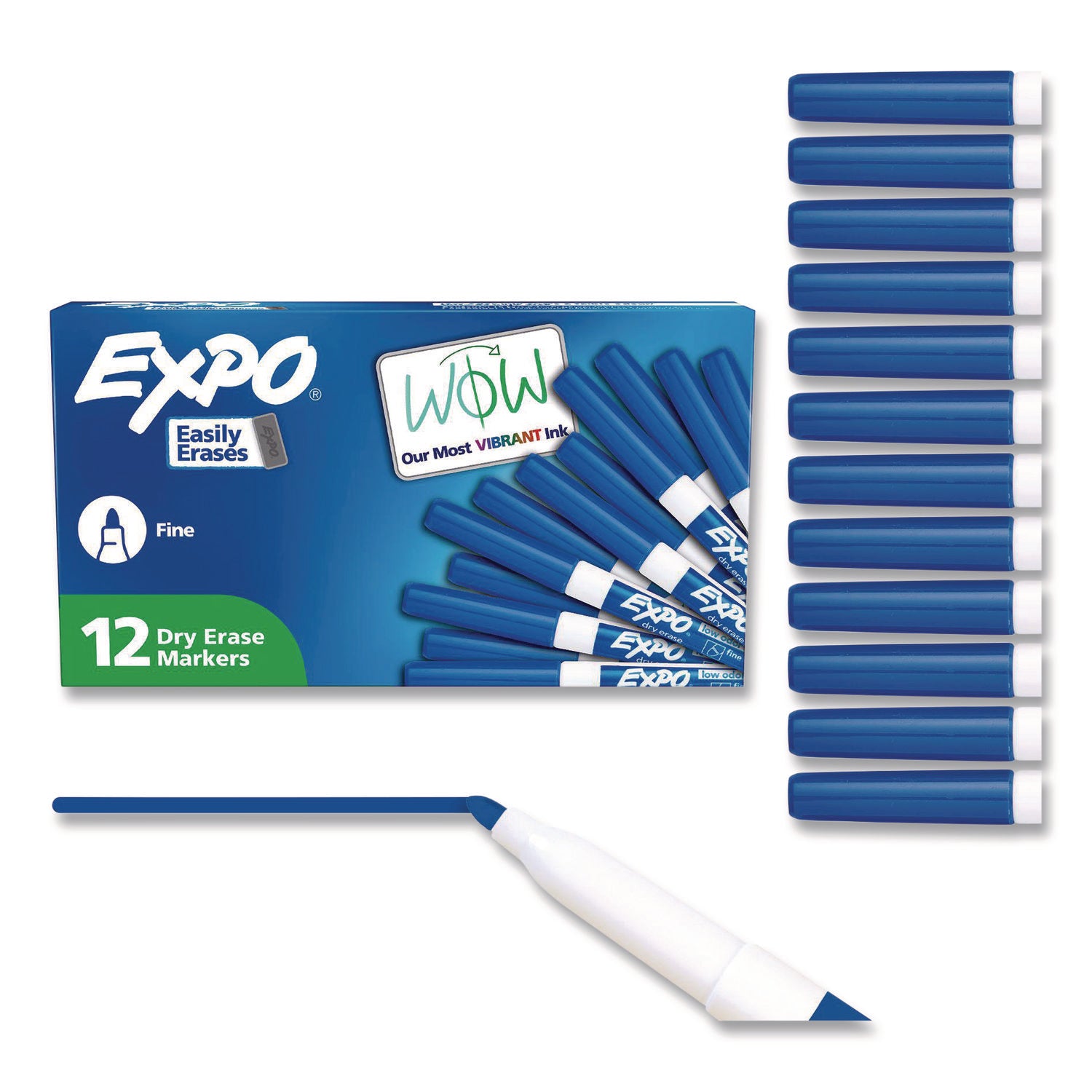 Low-Odor Dry-Erase Marker, Fine Bullet Tip, Blue, Dozen