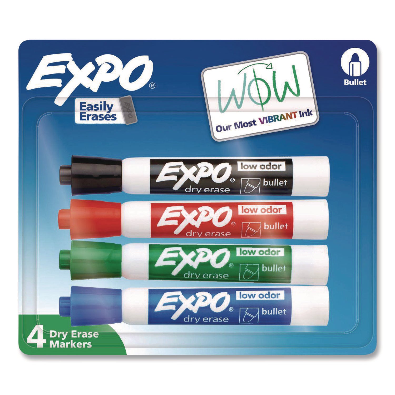 Low-Odor Dry-Erase Marker, Broad Chisel Tip, Assorted Pastel Colors, 4/Set