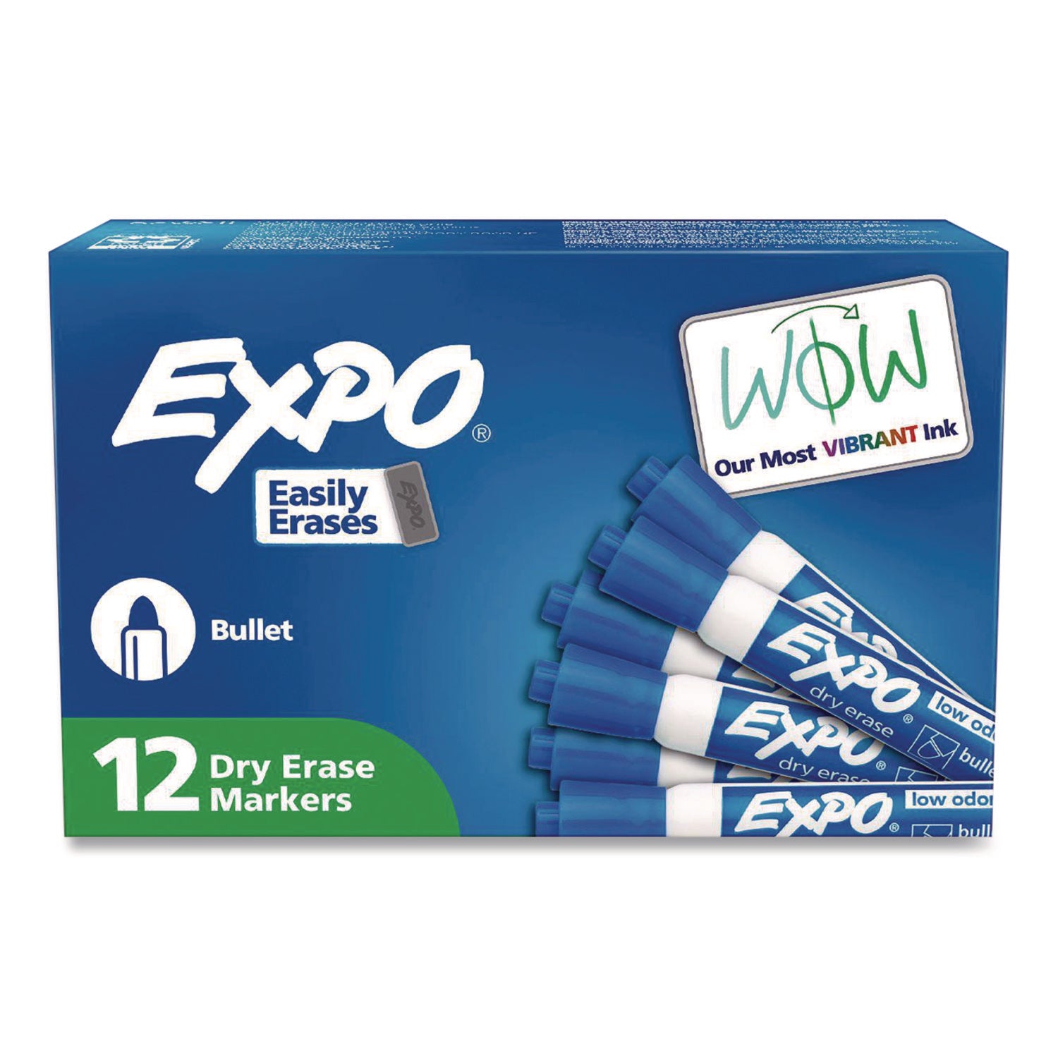 Low-Odor Dry-Erase Marker, Medium Bullet Tip, Blue, Dozen