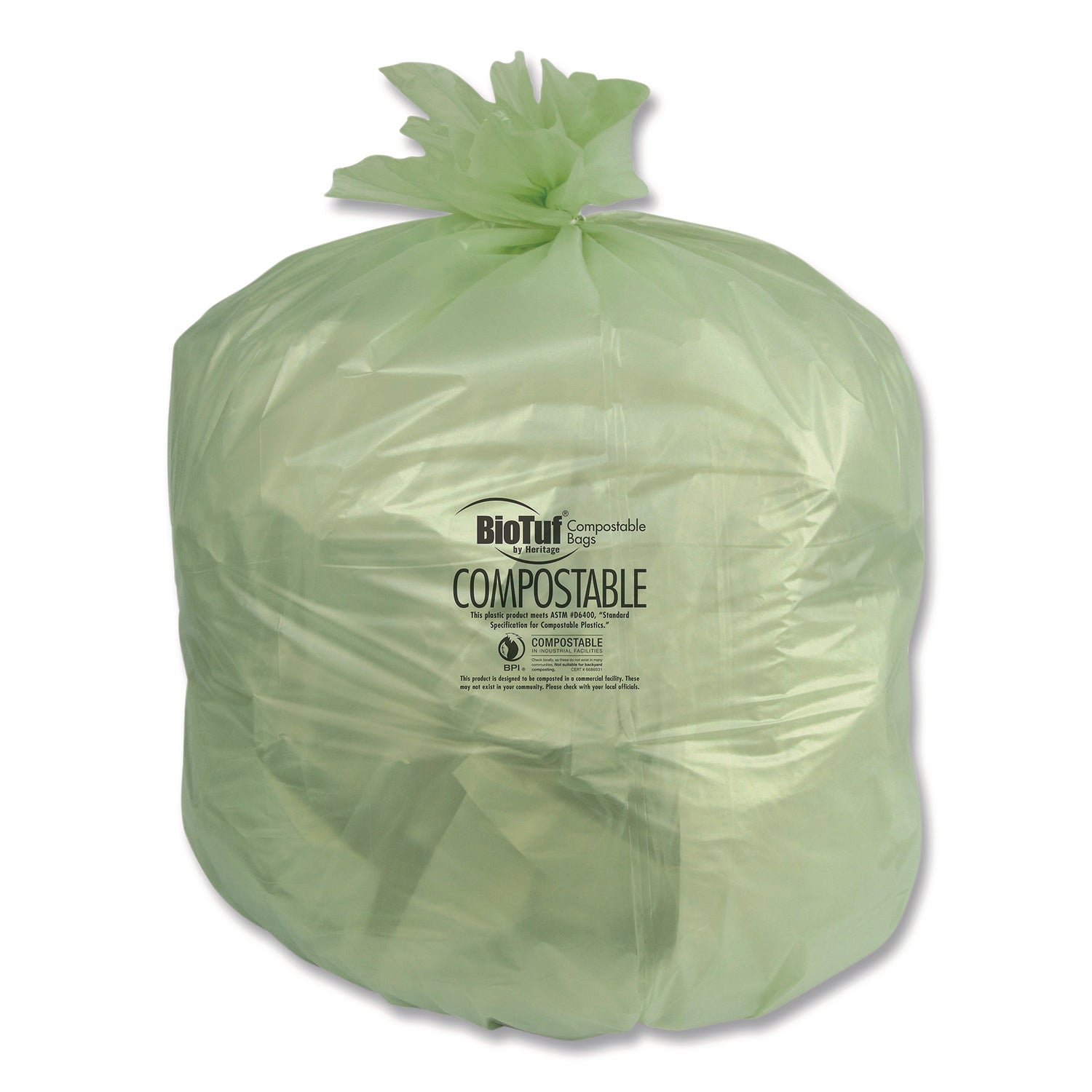 Biotuf Compostable Can Liners, 23 to 30 gal, 1 mil, 28" x 45", Green, 25 Bags/Roll, 5 Rolls/Carton