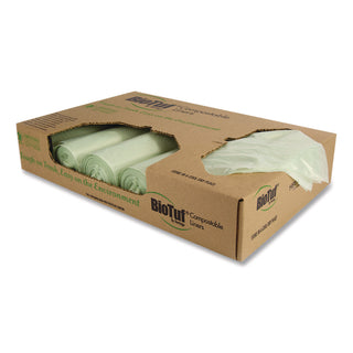 Biotuf Compostable Can Liners, 32 gal, 1 mil, 34" x 48", Green, 20 Bags/Roll, 5 Rolls/Carton