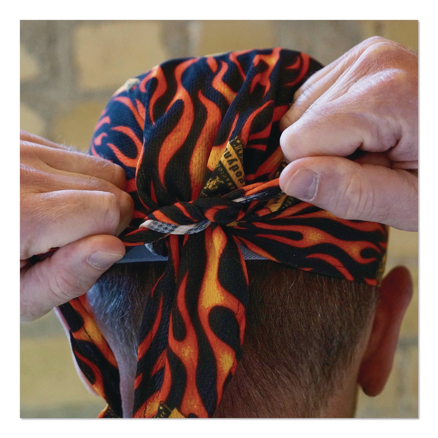 Chill-Its 6615 High-Performance Bandana Doo Rag with Terry Cloth Sweatband, One Size, Flames, Ships in 1-3 Business Days