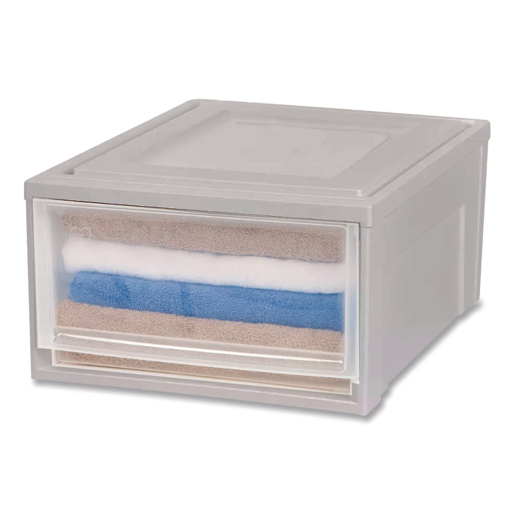Stackable Storage Drawer, 10.85 gal, 15.75" x 19.62" x 11.5", Gray/Translucent Frost
