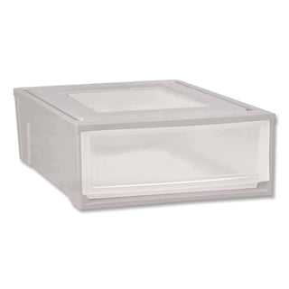 Stackable Storage Drawer, 5.5 gal, 15.7" x 19.7" x 6.5", Gray/Translucent Frost