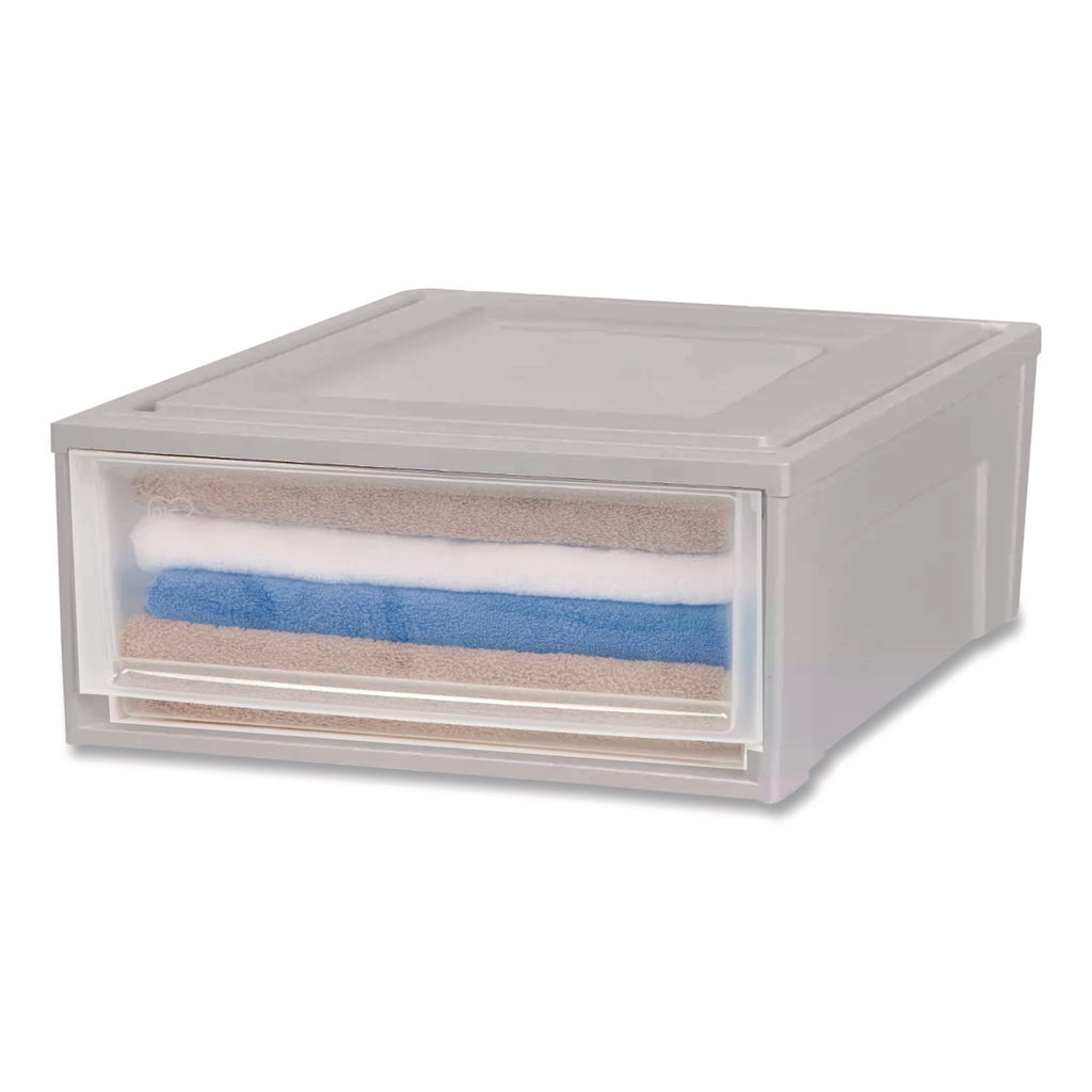 Stackable Storage Drawer, 5.5 gal, 15.7" x 19.7" x 6.5", Gray/Translucent Frost