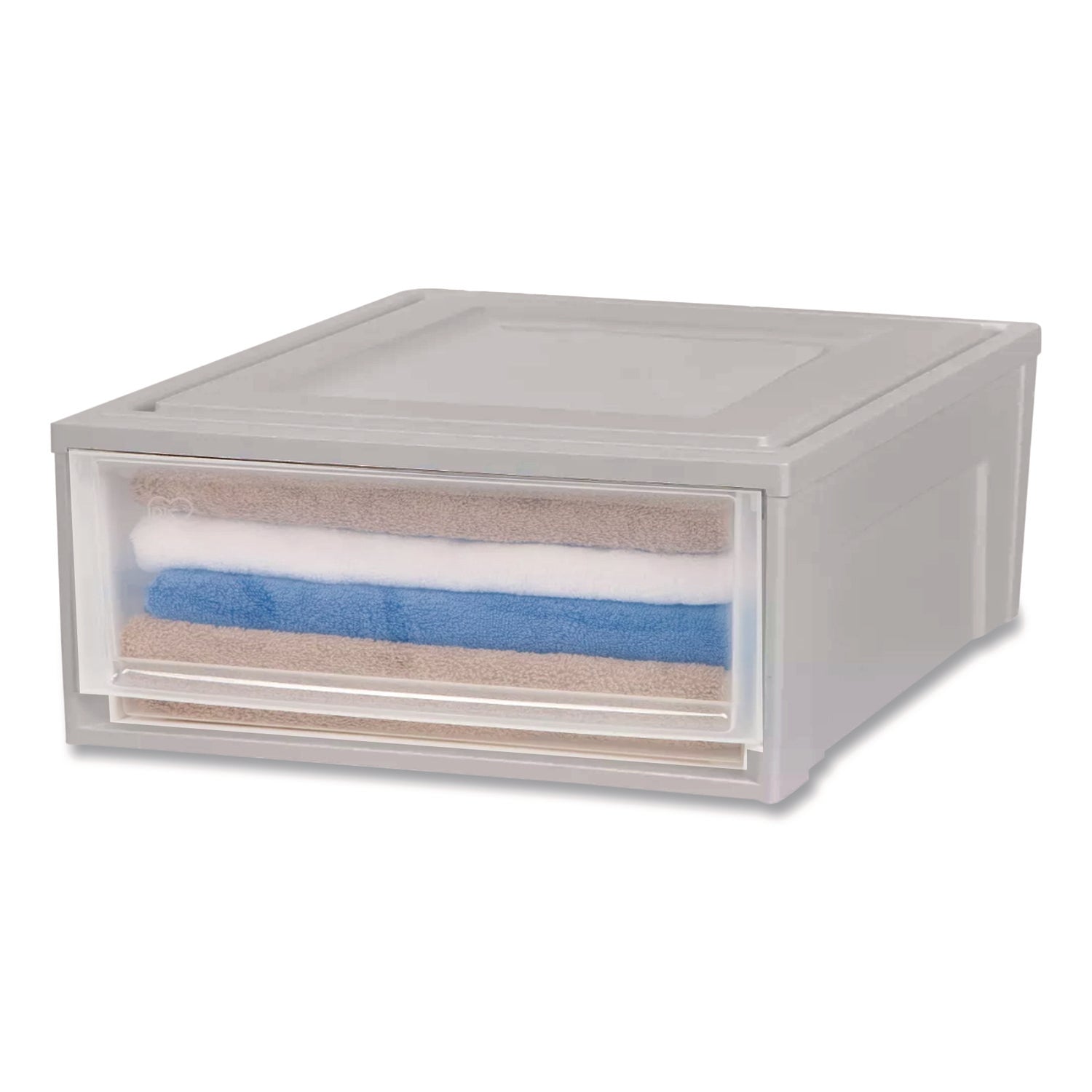 Stackable Storage Drawer, 5.5 gal, 15.7" x 19.7" x 6.5", Gray/Translucent Frost