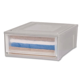 Stackable Storage Drawer, 5.5 gal, 15.7" x 19.7" x 6.5", Gray/Translucent Frost