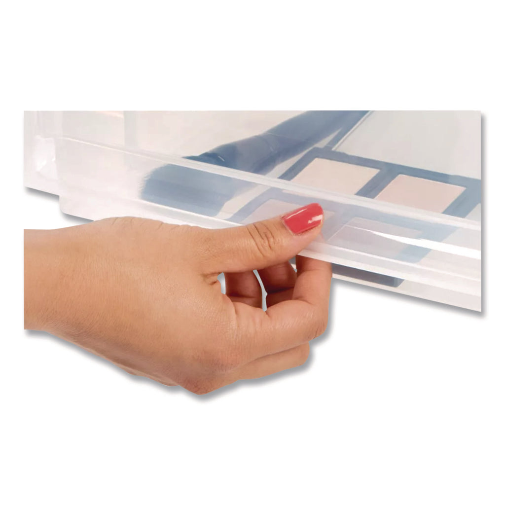 Stackable Storage Drawer, 5.5 gal, 15.7" x 19.7" x 6.5", Gray/Translucent Frost