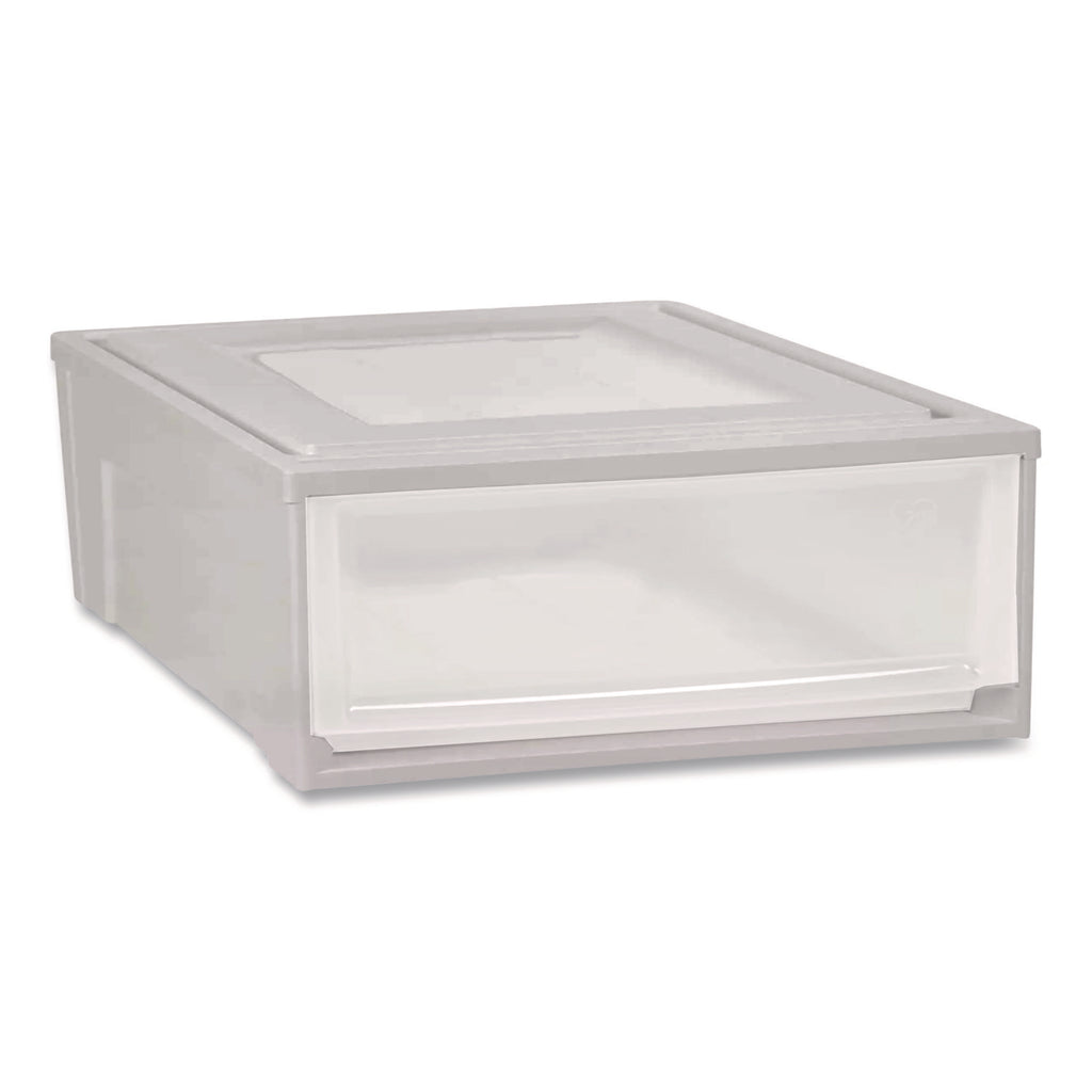 Stackable Storage Drawer, 7.75 gal, 15.75" x 19.62" x 9", Gray/Translucent Frost