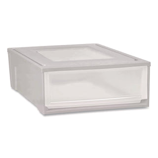 Stackable Storage Drawer, 7.75 gal, 15.75" x 19.62" x 9", Gray/Translucent Frost