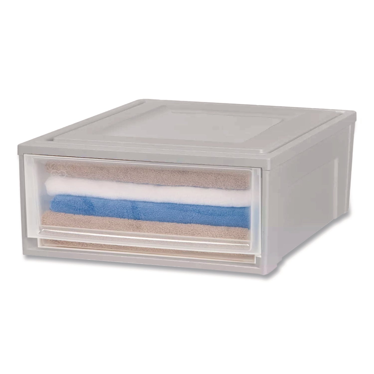 Stackable Storage Drawer, 7.75 gal, 15.75" x 19.62" x 9", Gray/Translucent Frost