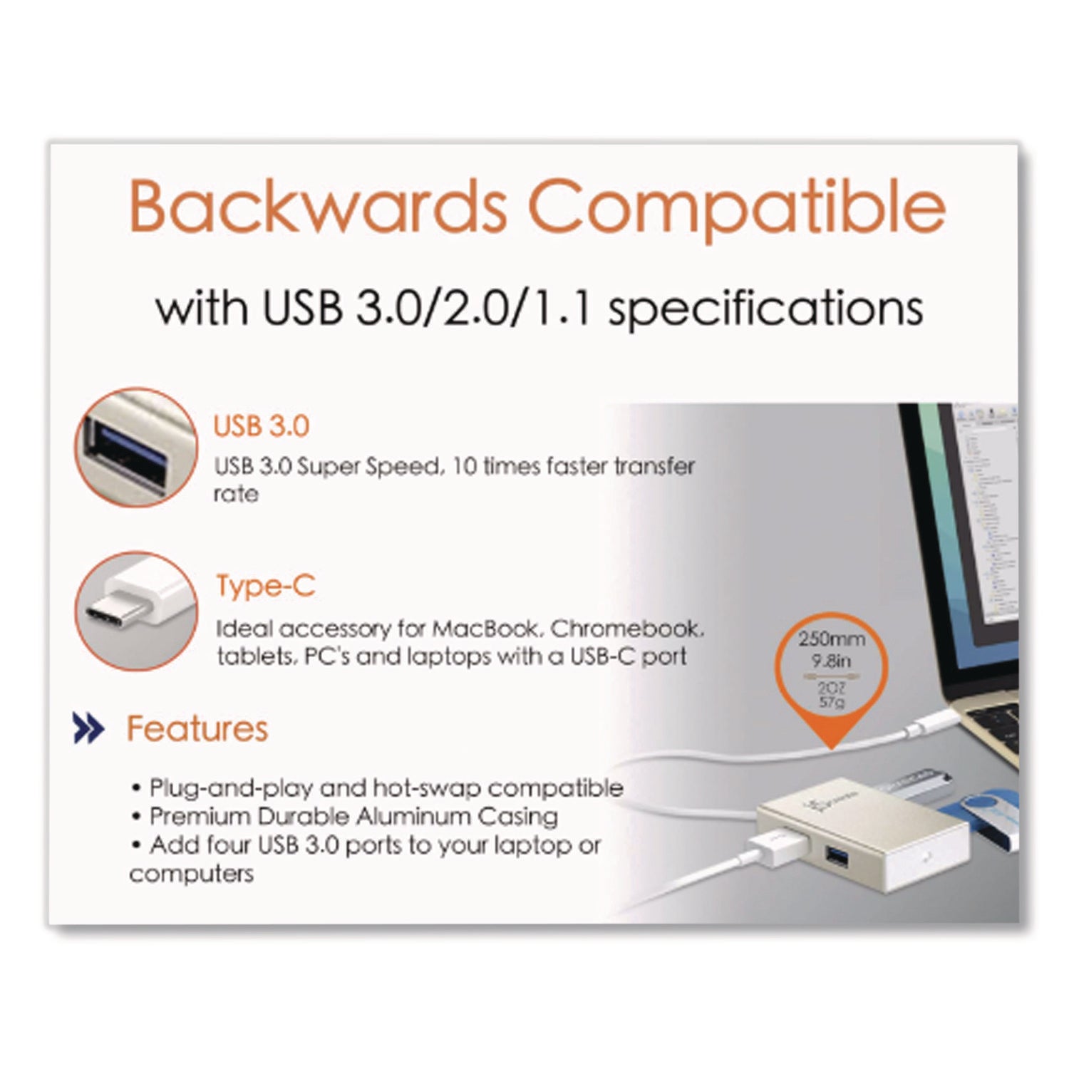 USB-C Hub, 4 Ports, Silver