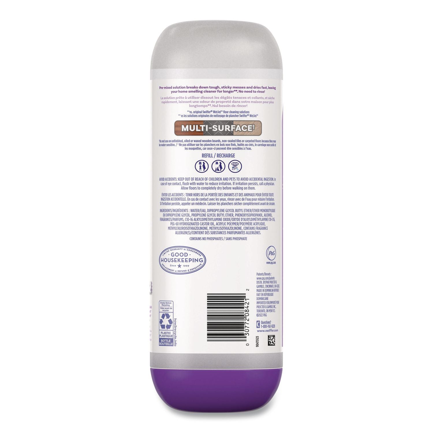 PowerMop Cleaning Solution and Pads Refill Pack, Lavender, 25.3 oz Bottle and 5 Pads per Pack, 4 Packs/Carton