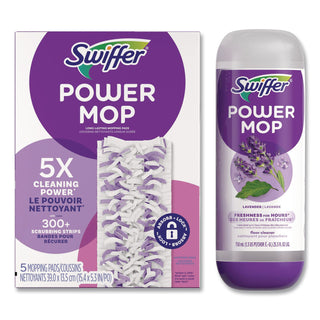 PowerMop Cleaning Solution and Pads Refill Pack, Lavender, 25.3 oz Bottle and 5 Pads per Pack, 4 Packs/Carton