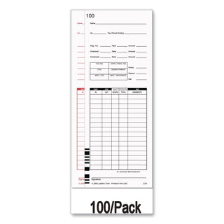 Time Clock Cards for Lathem Time 7000E/7500E, Two Sides, 3.38 x 8.78, 100/Pack