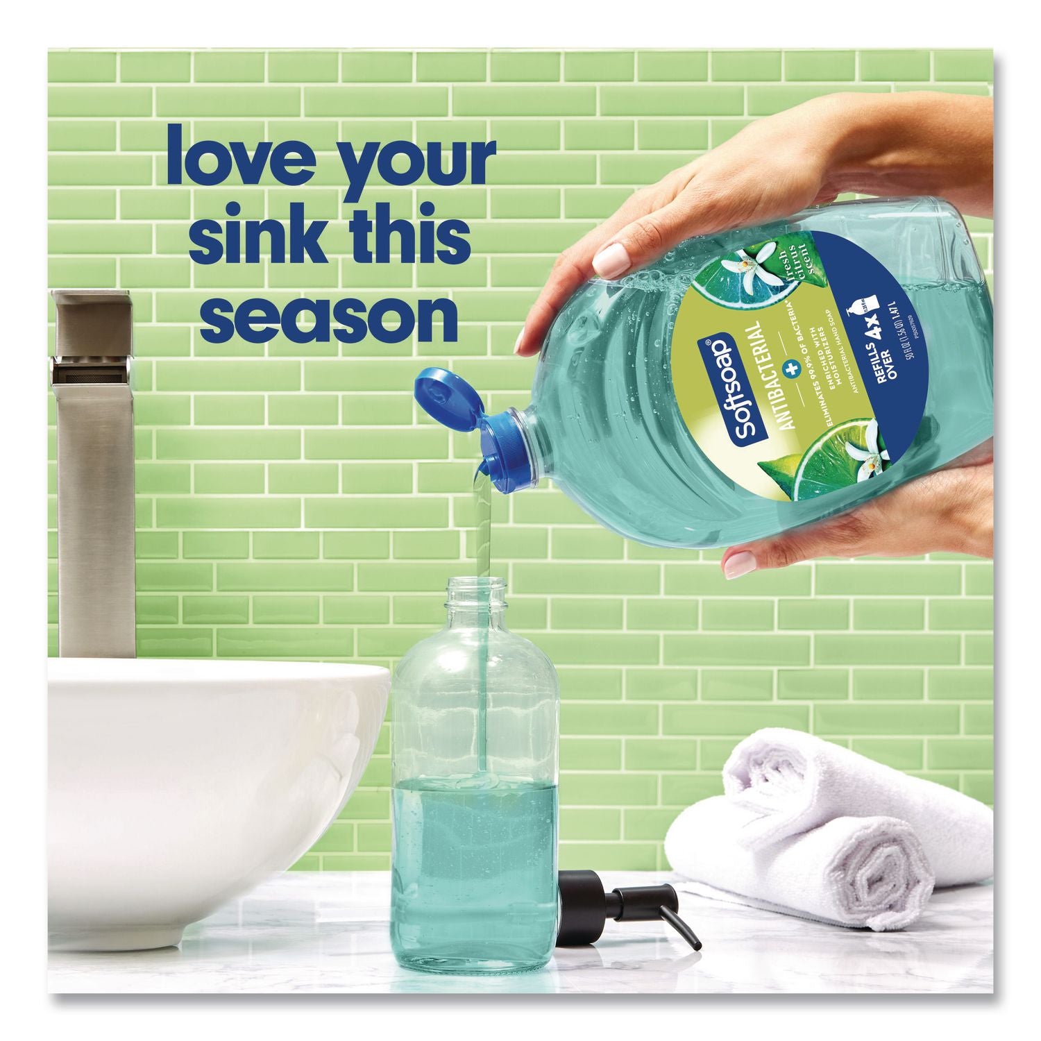 Antibacterial Liquid Hand Soap Refills, Fresh, 50 oz, Green, 6/Carton
