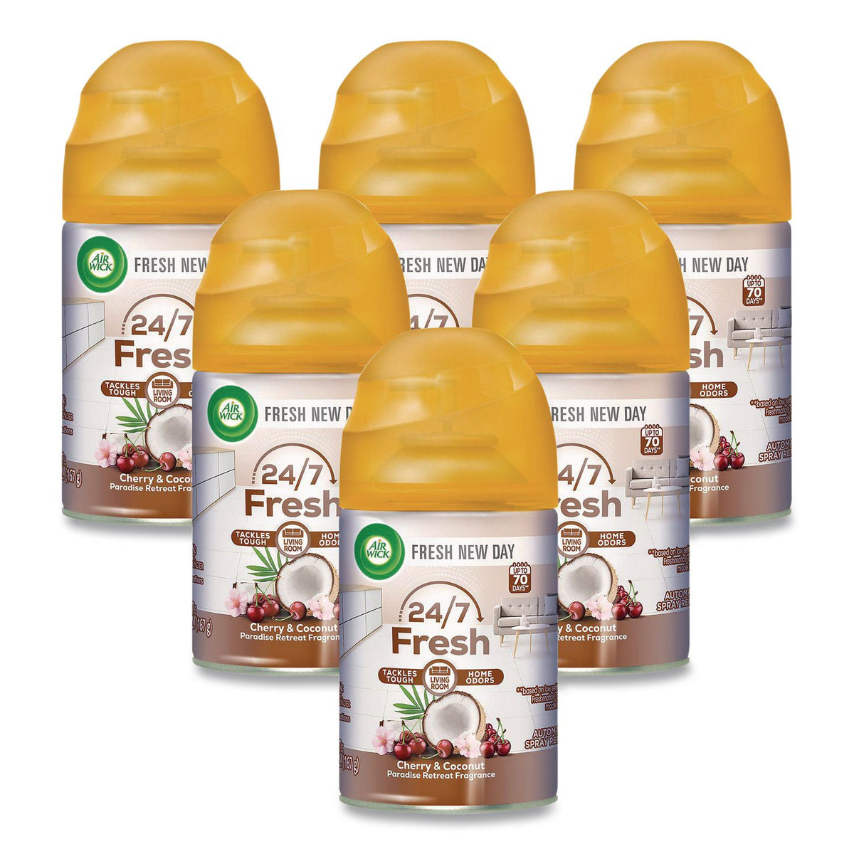 Freshmatic Life Scents Ultra Refill, Paradise Retreat, 5.89 oz Aerosol Spray, 6/Carton