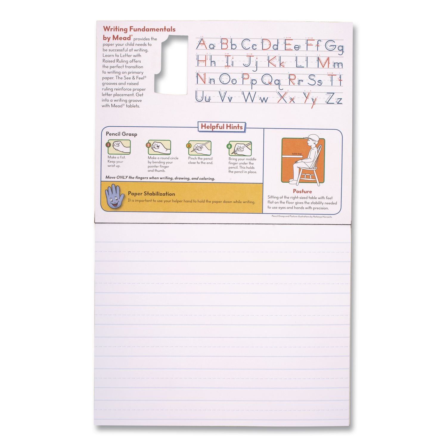 Learn to Letter Writing Tablet with Raised Ruling, Primary Rule, Orange Cover, (40) 10 x 8 Sheets