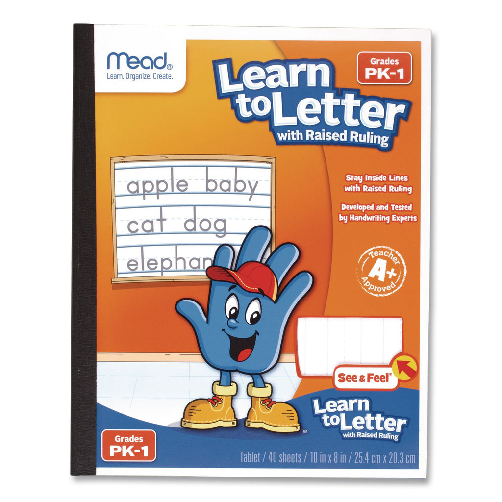 Learn to Letter Writing Tablet with Raised Ruling, Primary Rule, Orange Cover, (40) 10 x 8 Sheets