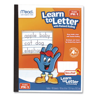 Learn to Letter Writing Tablet with Raised Ruling, Primary Rule, Orange Cover, (40) 10 x 8 Sheets