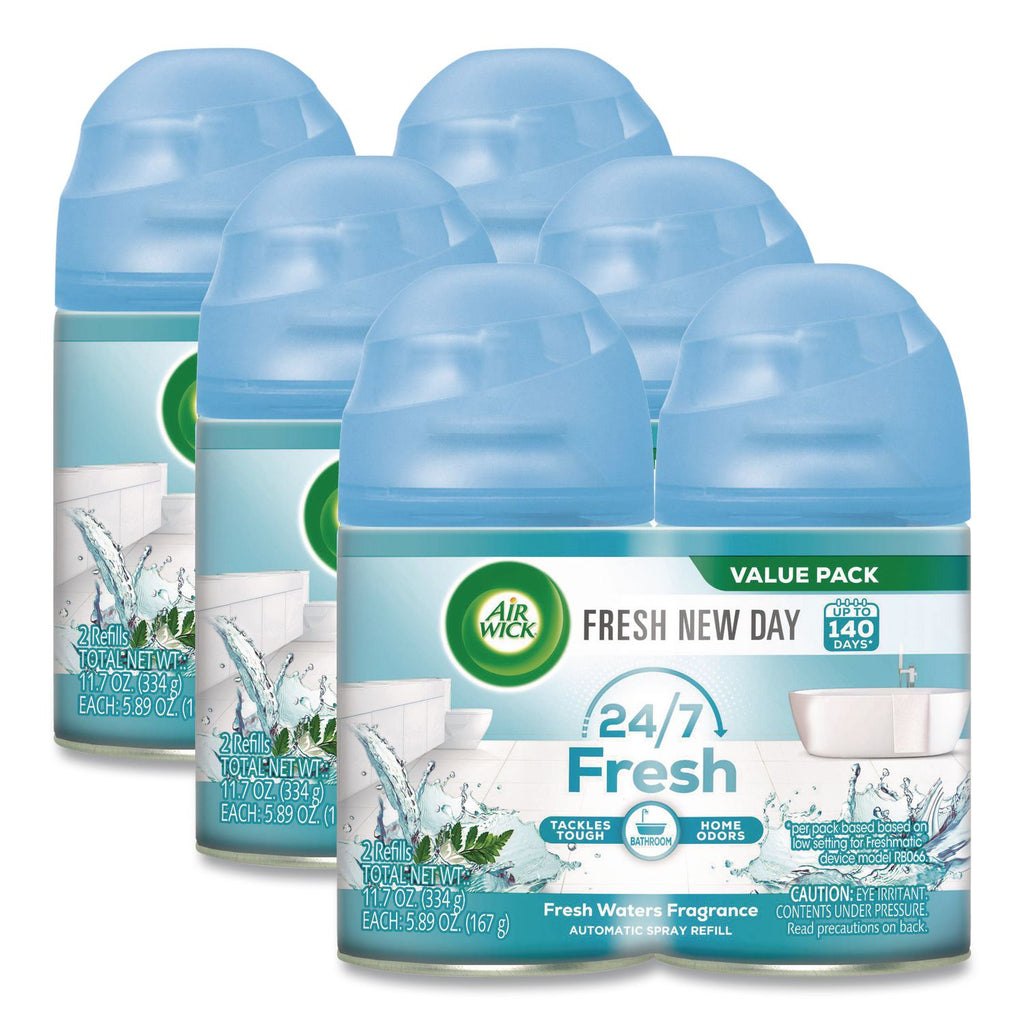 Freshmatic Ultra Spray Refill, Fresh Waters, 5.89 oz Aerosol Spray, 2/Pack 3 Packs/Carton