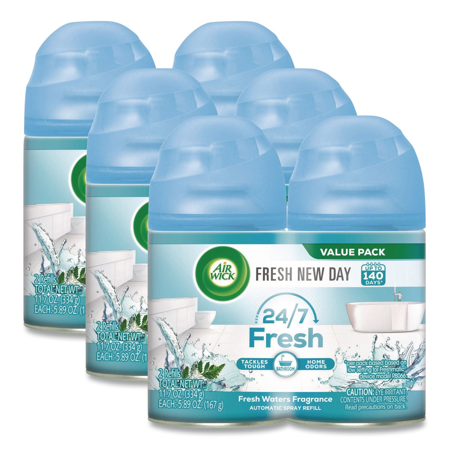 Freshmatic Ultra Spray Refill, Fresh Waters, 5.89 oz Aerosol Spray, 2/Pack 3 Packs/Carton