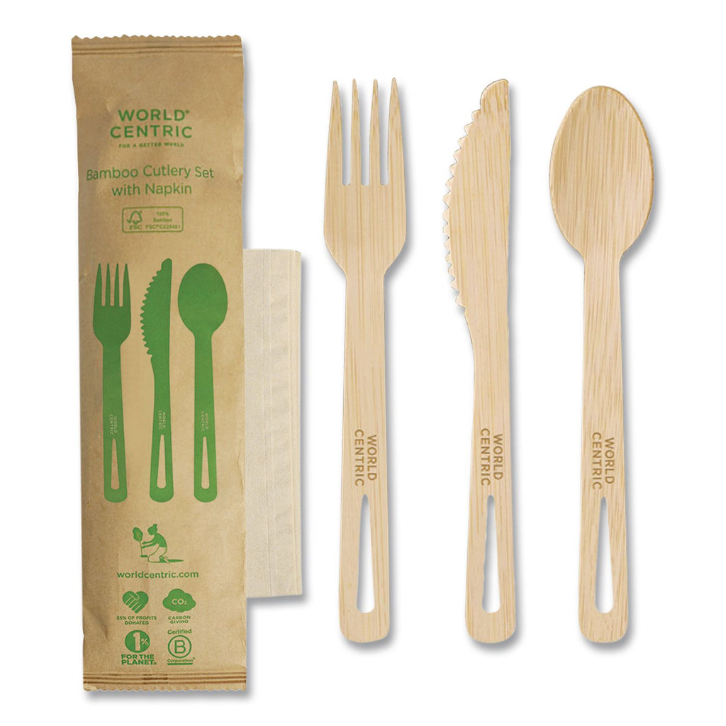 Bamboo Cutlery, Knife/Fork/Spoon/Napkin, 6.7", Natural, 250/Carton