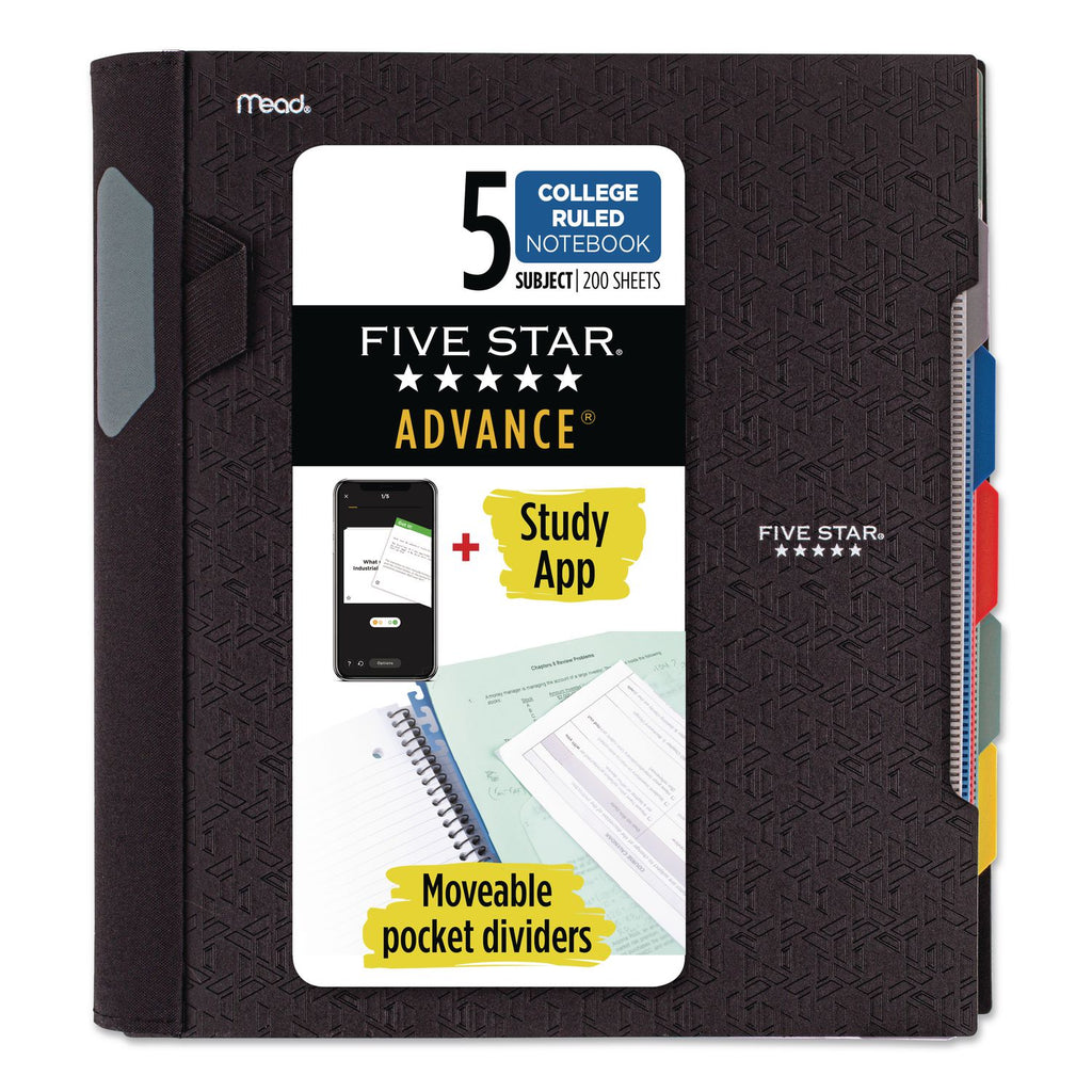 Advance Wirebound Notebook, Ten Pockets, 5-Subject, Medium/College Rule, Randomly Assorted Cover Color, (200) 11 x 8.5 Sheets