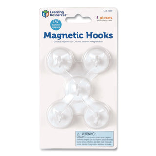 Learning Resources Original Magnetic Hooks - 13 lb (5.90 kg) Capacity - for Pocket Chart, Flip Book, Hall Pass, Decoration - White - 5 / Pack
