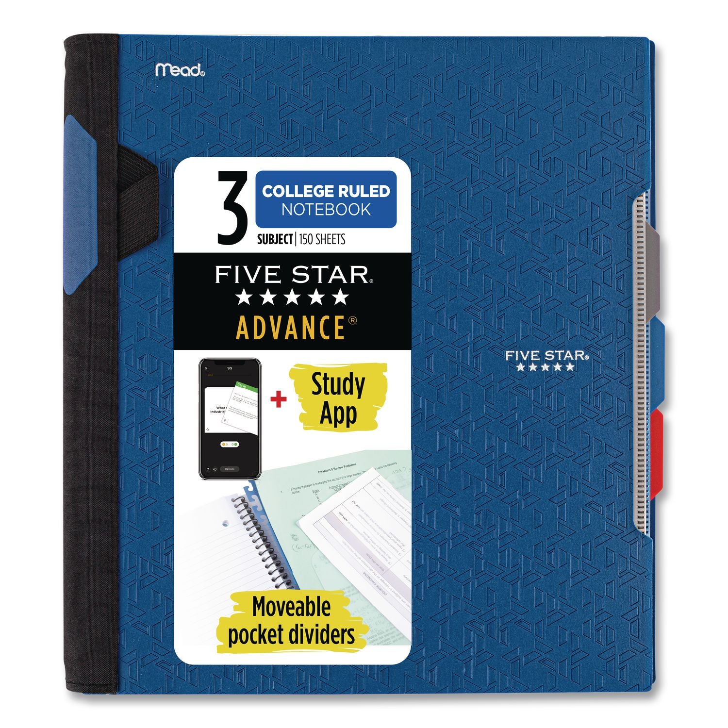 Advance Wirebound Notebook, Six Pockets, 3-Subject, Medium/College Rule, Randomly Assorted Cover Color, (150) 11 x 8.5 Sheets