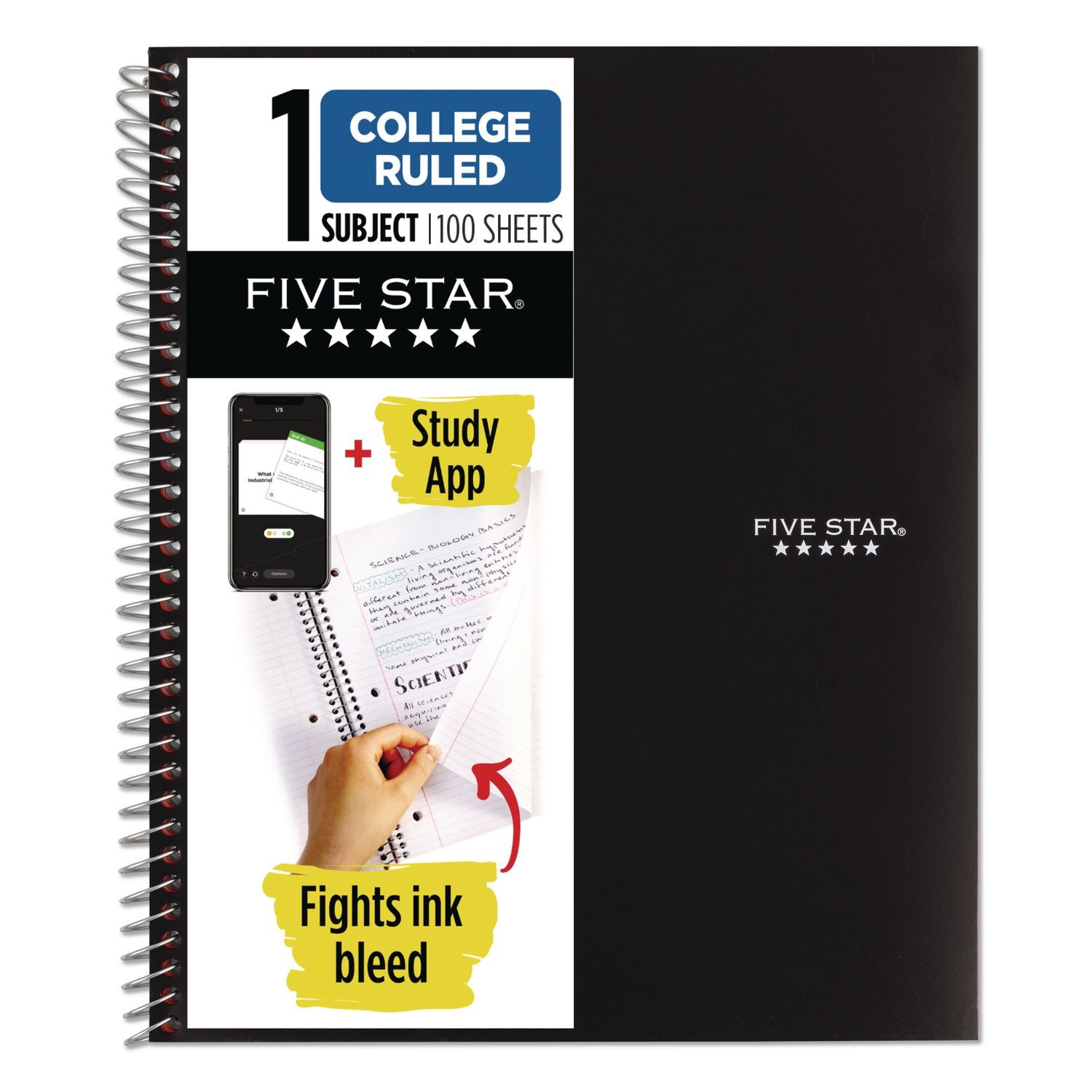 Wirebound Notebook with Two Pockets, 1-Subject, Medium/College Rule, Black Cover, (100) 11 x 8.5 Sheets