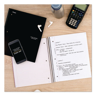 Wirebound Notebook with Two Pockets, 1-Subject, Medium/College Rule, Black Cover, (100) 11 x 8.5 Sheets