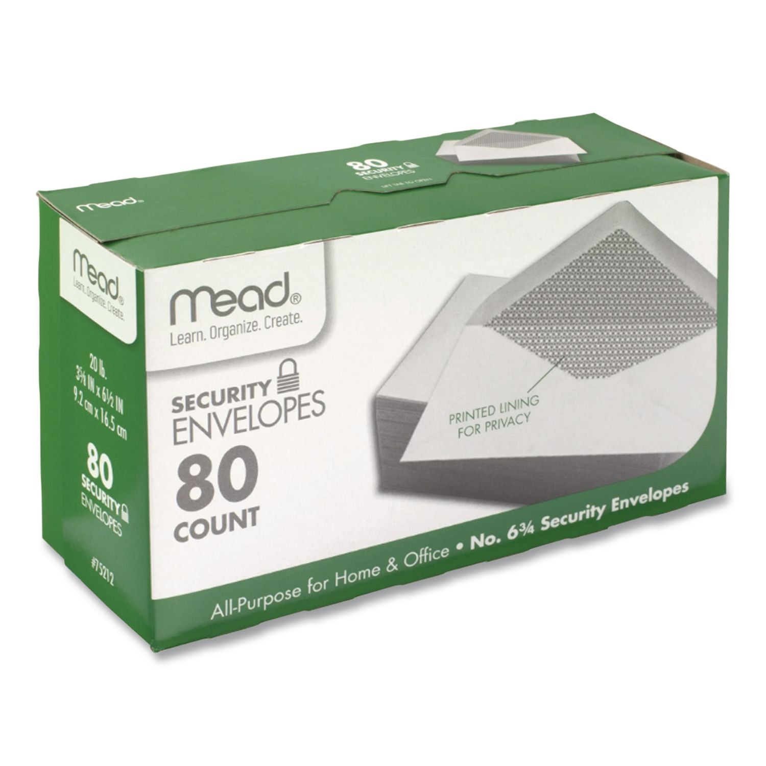 Security Envelope, 3 5/8 ? 6 1/2, 20 lb, White, 80/Box