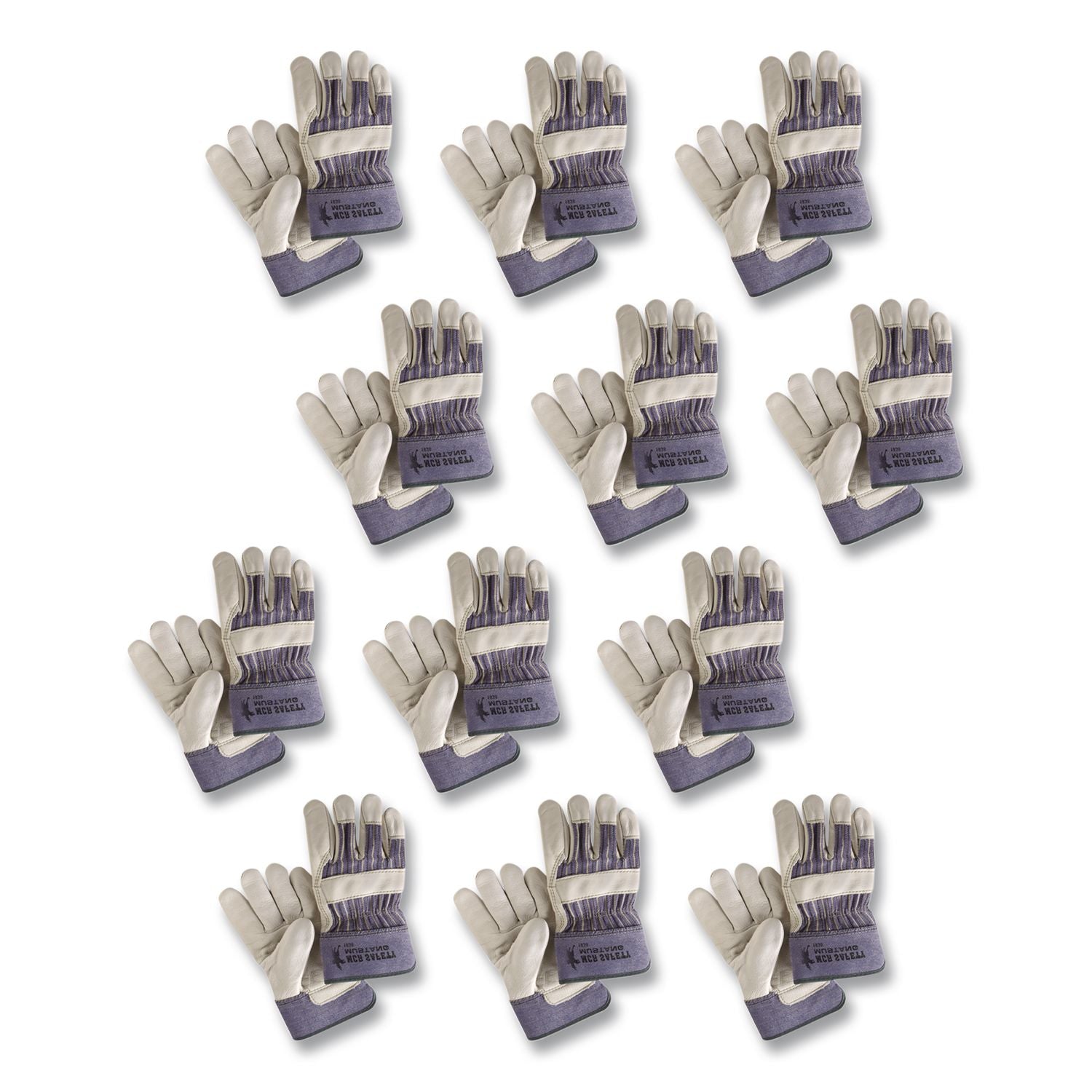 Mustang Leather Palm Gloves, Blue/Cream, Large, 12 Pairs
