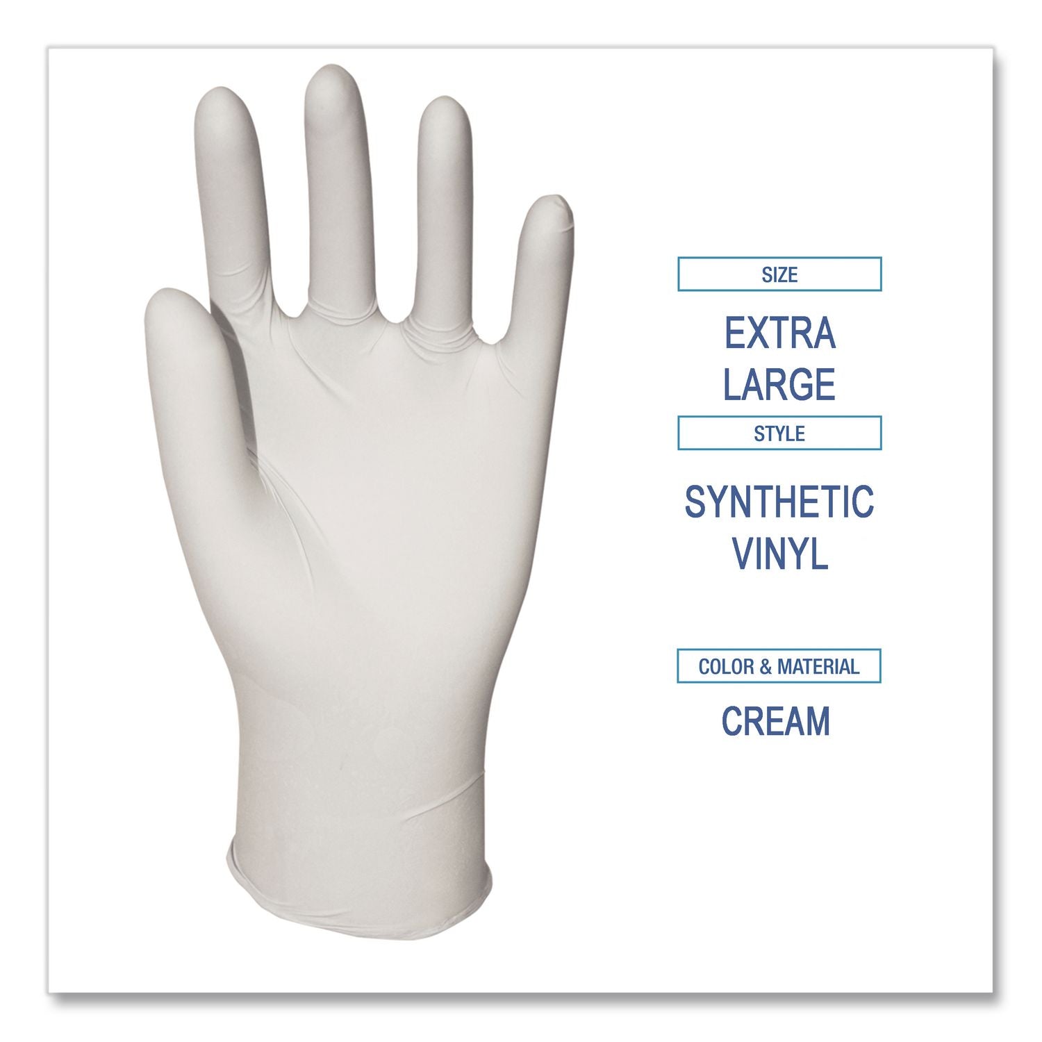 Powder-Free Synthetic Vinyl Gloves, X-Large, Cream, 4 mil, 1,000/Carton