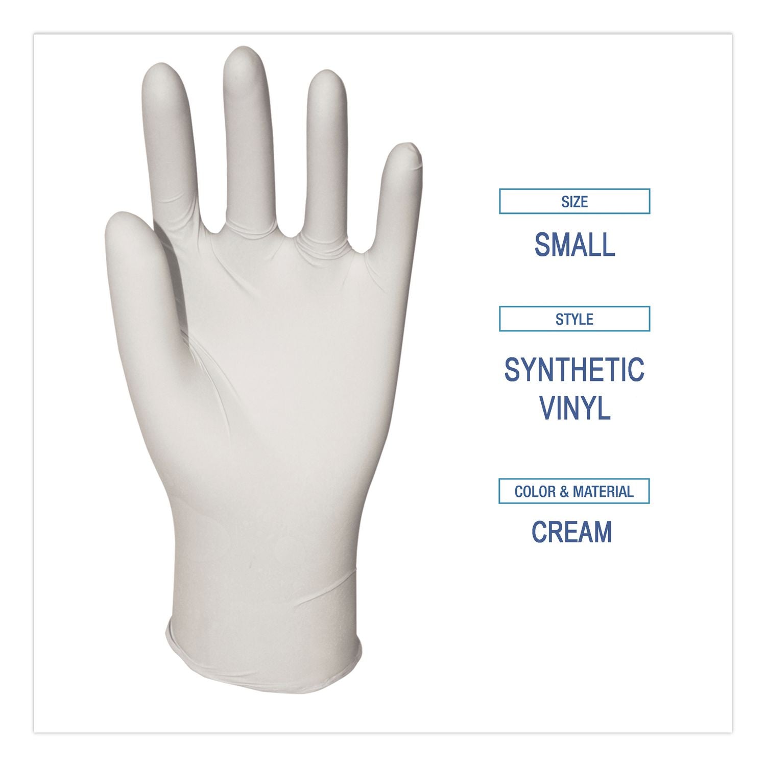 Powder-Free Synthetic Vinyl Gloves, Small, Cream, 4 mil, 100/Box
