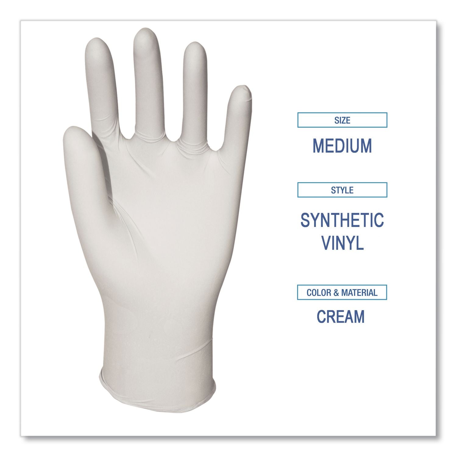 Powder-Free Synthetic Vinyl Gloves, Medium, Cream, 4 mil, 1,000/Carton