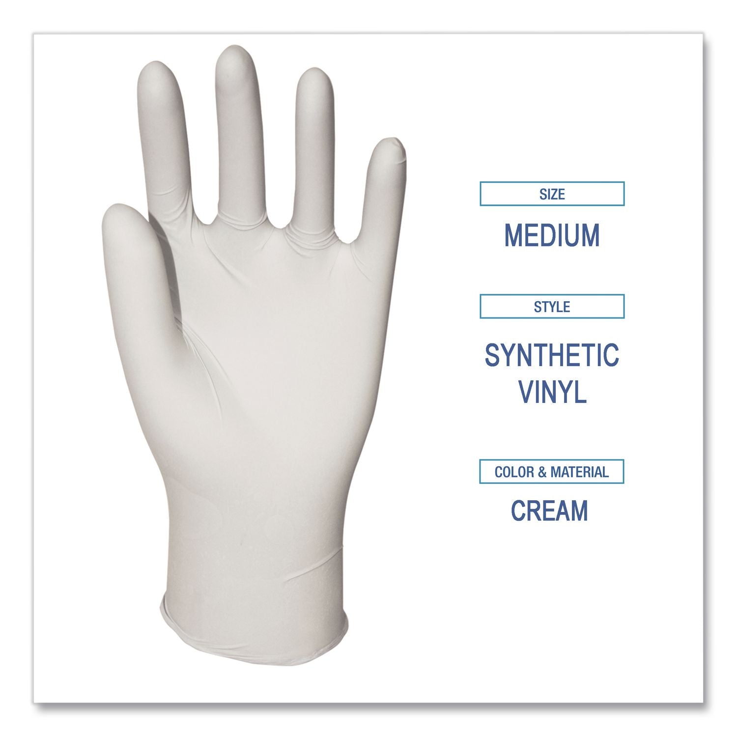 Powder-Free Synthetic Vinyl Gloves, Medium, Beige, 4 mil, 100/Box