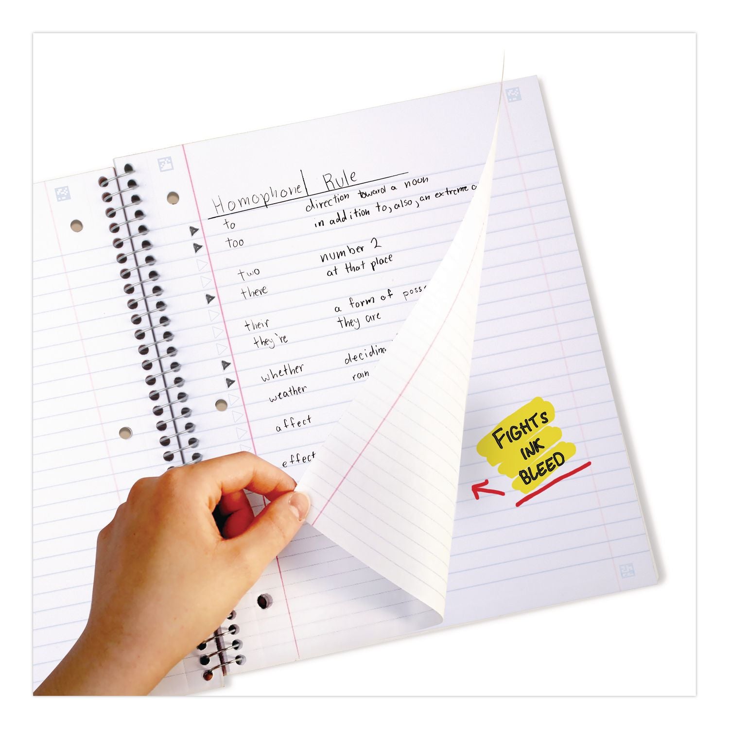 Wirebound Notebook with Two Pockets, 1-Subject, Wide/Legal Rule, Red Cover, (100) 10.5" x 8" Sheets