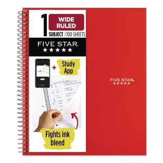 Wirebound Notebook with Two Pockets, 1-Subject, Wide/Legal Rule, Red Cover, (100) 10.5" x 8" Sheets