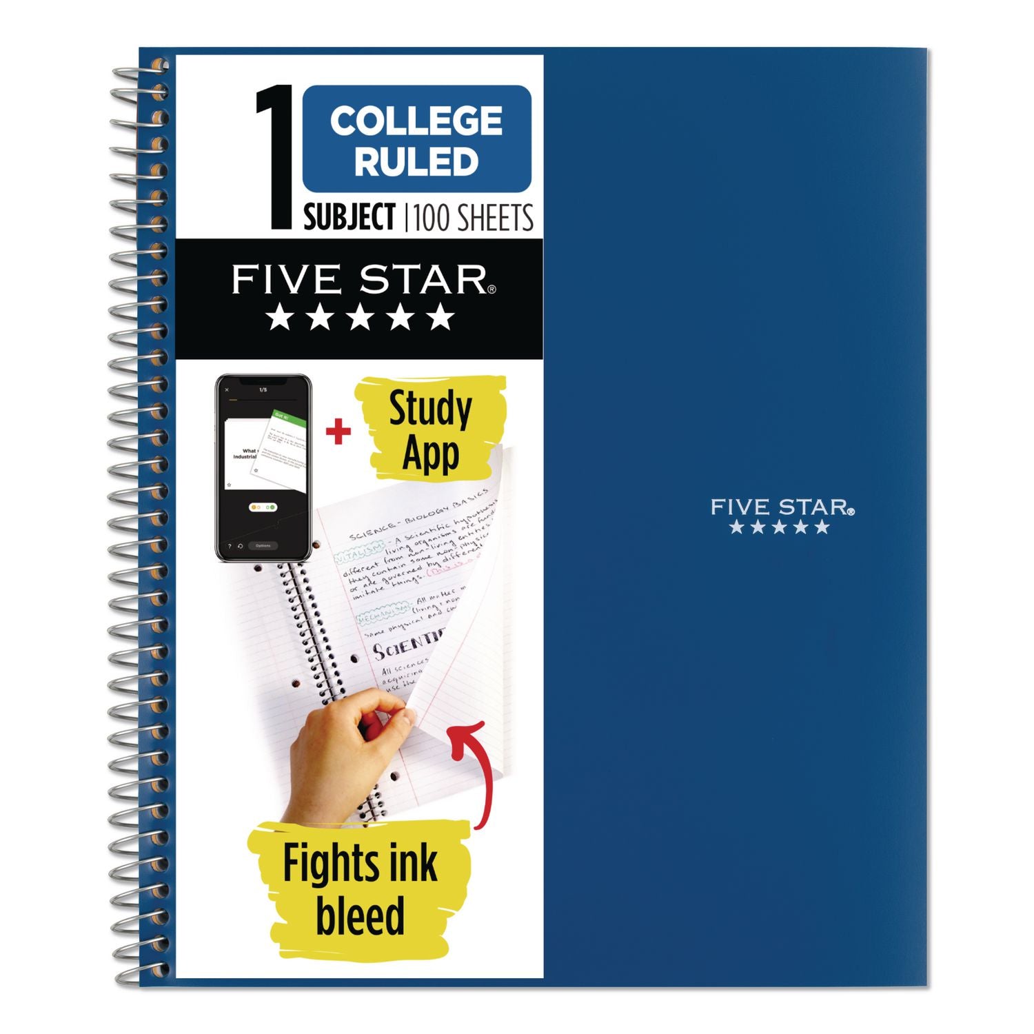 Five Star Wirebound Notebook - 1 Subject(s) - 100 Pages - Wire Bound - College Ruled - Letter - 8 1/2" x 11" - Blue Cover - Double Sided Sheet, Durable, Water Resistant, Wear Resistant, Tear Proof, Spill Resistant, Pocket, Opaque - 1 Each