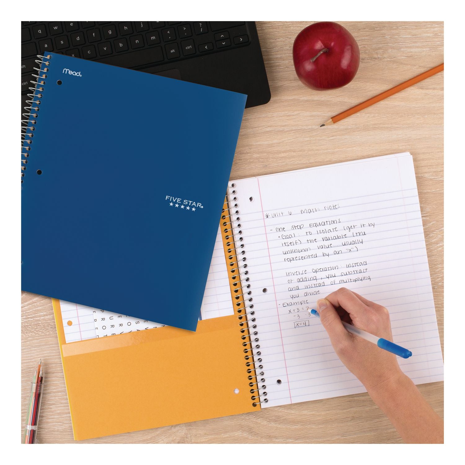 Five Star Wirebound Notebook - 1 Subject(s) - 100 Pages - Wire Bound - College Ruled - Letter - 8 1/2" x 11" - Blue Cover - Double Sided Sheet, Durable, Water Resistant, Wear Resistant, Tear Proof, Spill Resistant, Pocket, Opaque - 1 Each