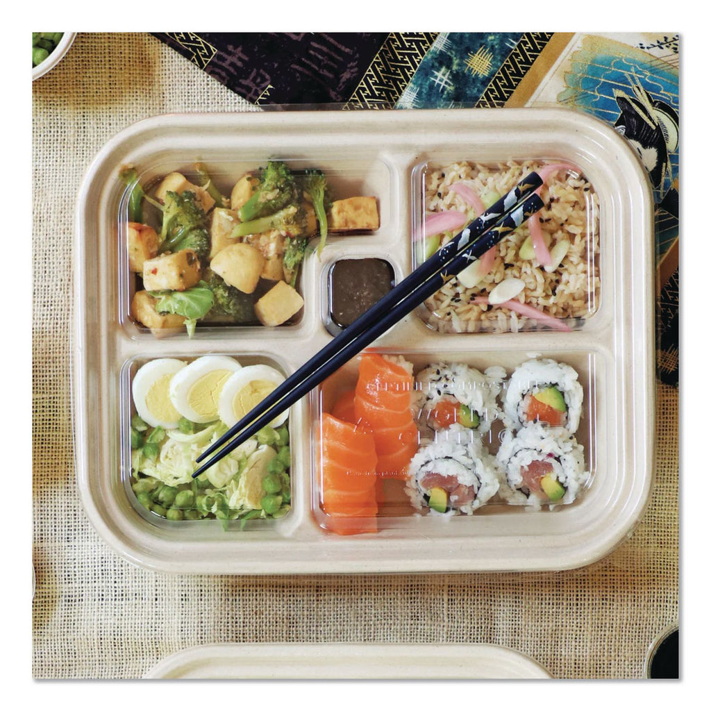 PLA Lids for Fiber Bento Box Containers, Five Compartments, 12.1 x 9.8 x 0.8, Clear, Plastic, 300/Carton
