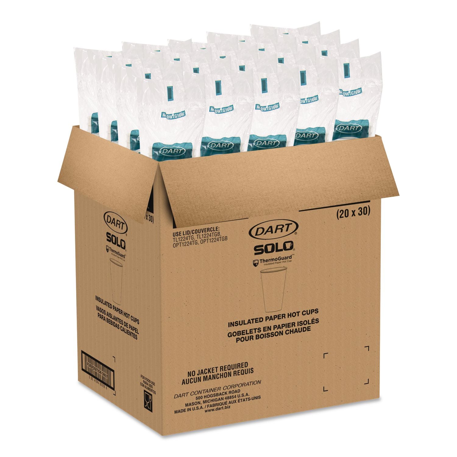 Thermoguard Insulated Paper Hot Cups, 16 oz, White Sustainable Forest Print, 30/Pack