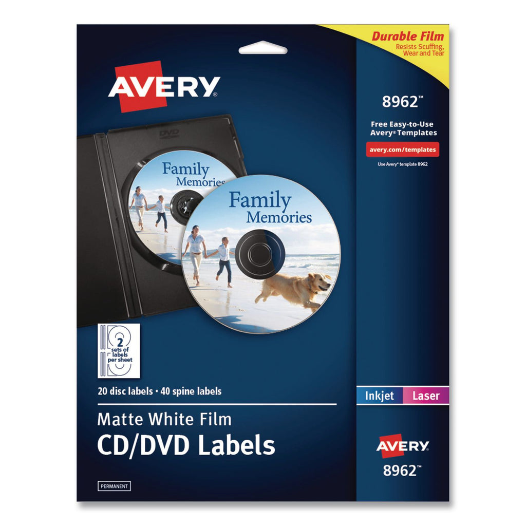 Inkjet DVD Labels, Matte White, 20/Pack