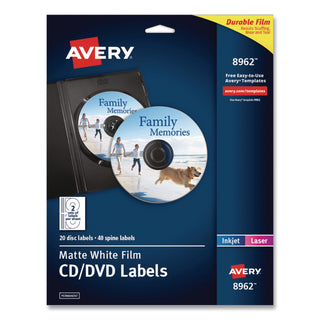 Inkjet DVD Labels, Matte White, 20/Pack