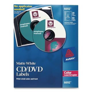 Laser CD Labels, Matte White, 30/Pack
