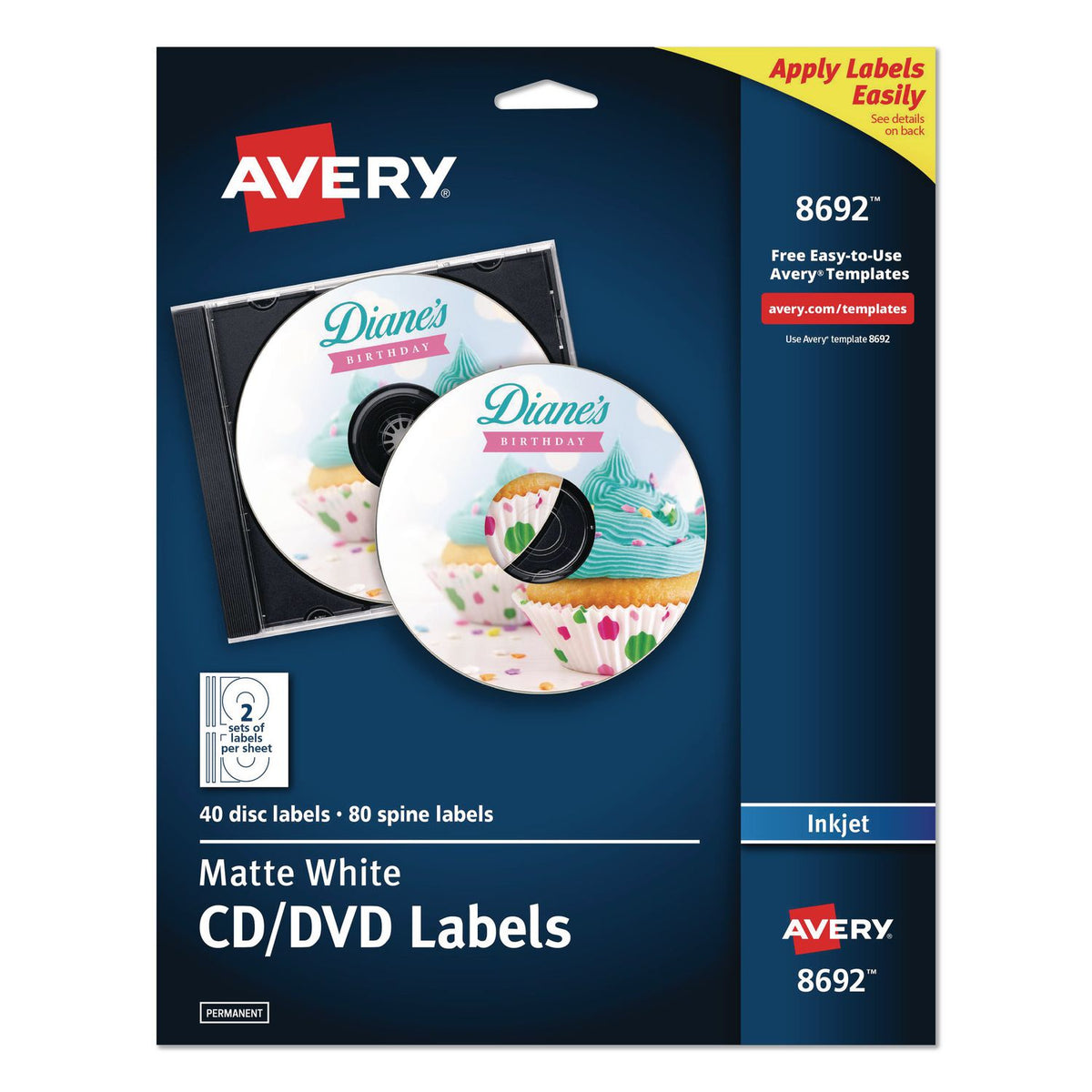 Inkjet CD Labels, Matte White, 40/Pack